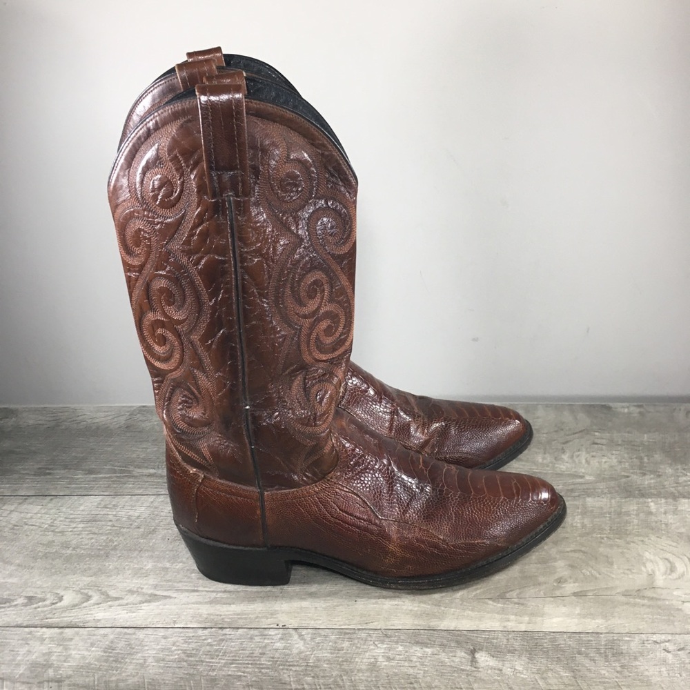 Dan Post DP26636 Ostrich Leg Leather Cowboy Western Pull On Mens Boots Size 10